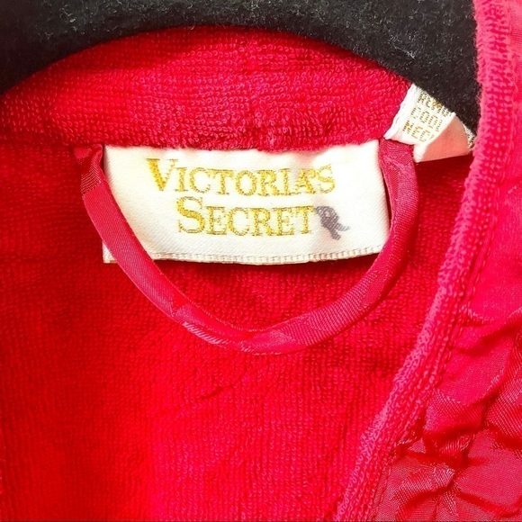 Victoria's Secret Robe S Gold Label Vintage Red Satin Terry Pockets Hollywood - Picture 3 of 11